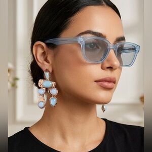 Gold-Plated Blue Stone Drop Earrings - Women Jewelry